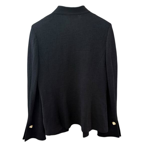 St. John Collection Luxe Textured Black Wool-Blend Pearl Button Blazer Size 10 - Picture 2 of 10